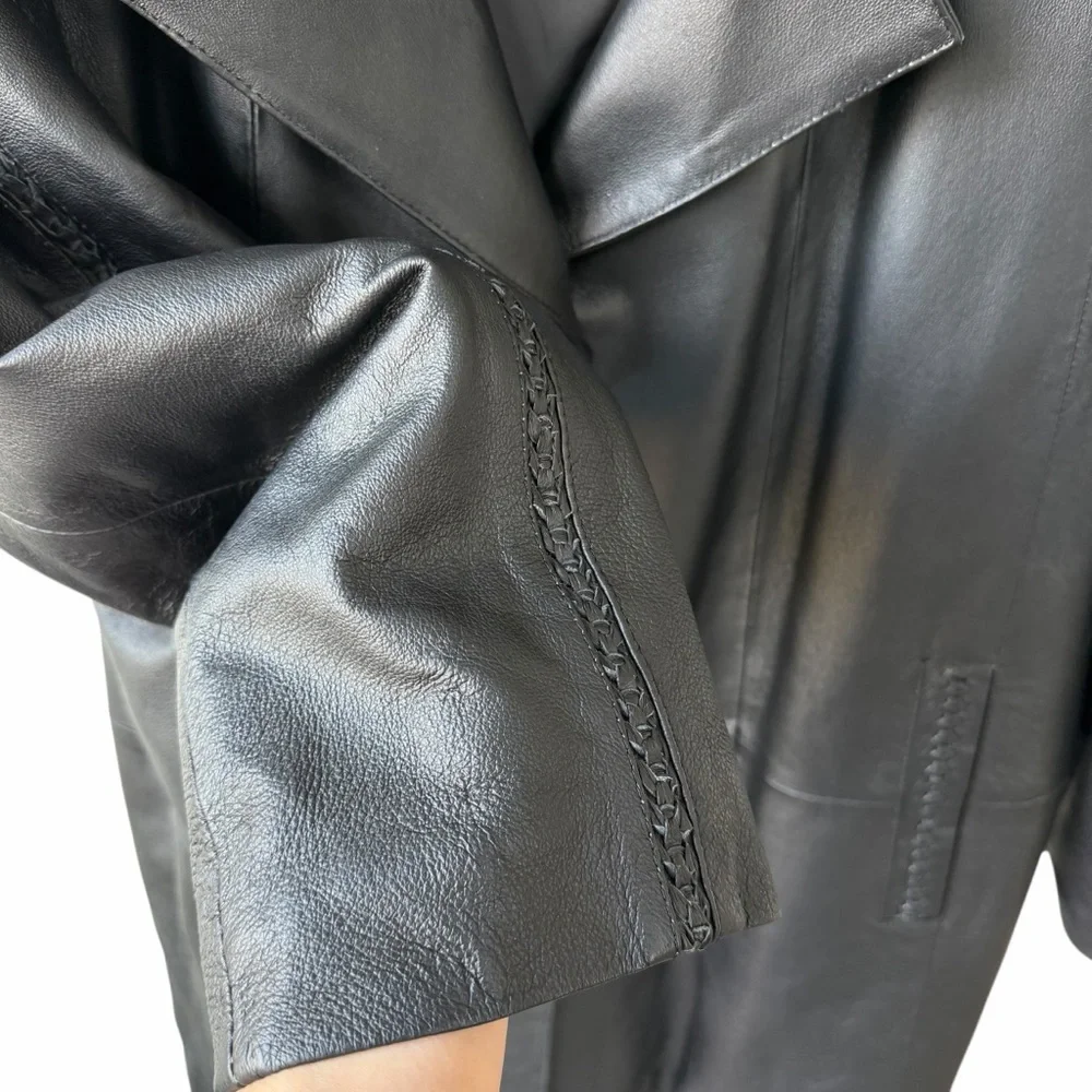 Veranesi Women’s Black Leather Coat with Braided details  plus size 24w - Picture 5 of 9